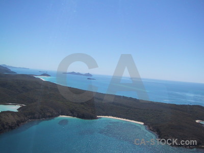 Aerial blue sea island water.