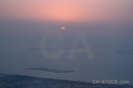 Aerial sunset asia burj khalifa sea.