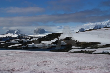 Antarctica mountain snowcap sea ice.