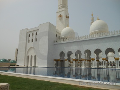 Archway mosque reflection grass arabian.