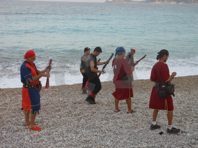 Beach stone musket costume europe.