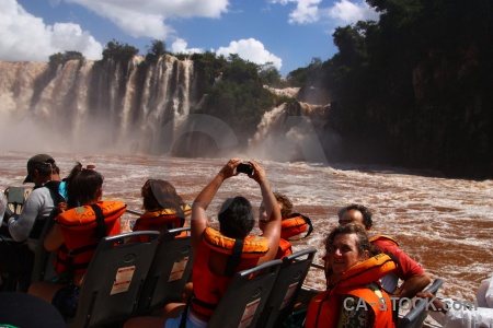 Boat unesco south america waterfall iguazu falls.