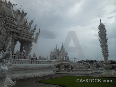 Buddhist sky ornate white temple thailand.