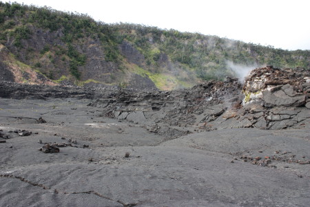 Gray white crater volcanic lava.