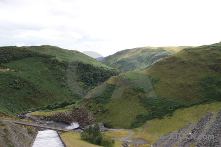 Green landscape white mountain.