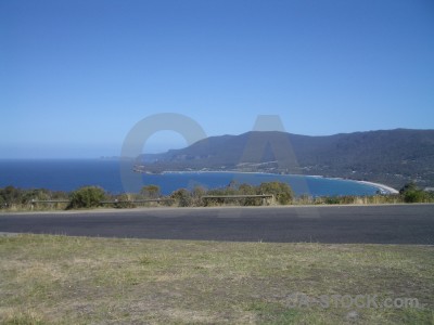 Landscape mountain coast blue.