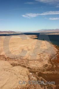 Landscape mountain water desert lake.