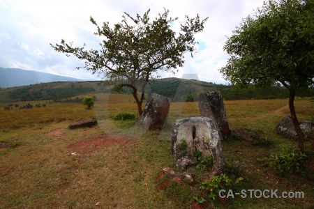 Lichen southeast asia plain of jars megalithic rock.