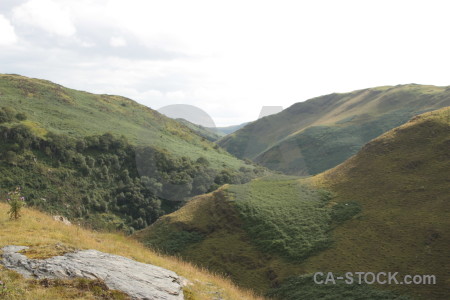 Mountain landscape green white.