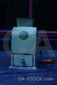 Object scientific blue coffee grinder.