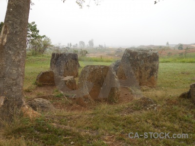 Phonsavan southeast asia misty tree megalithic.