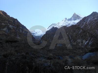 Snowcap mountain trek himalayan annapurna sanctuary.