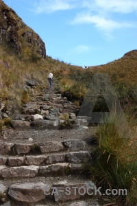 Step andes inca trail stone llulluchapampa valley.