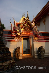 Thailand buddhist bangkok temple of the reclining buddha statue.