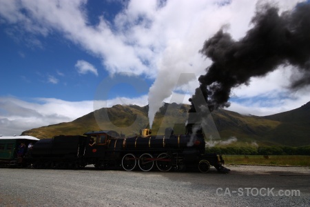 Train stone cloud smoke steam.